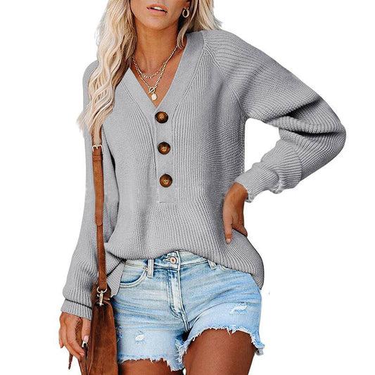 Damen Strickpullover mit V-Ausschnitt und Knopfdetails Stalluxe