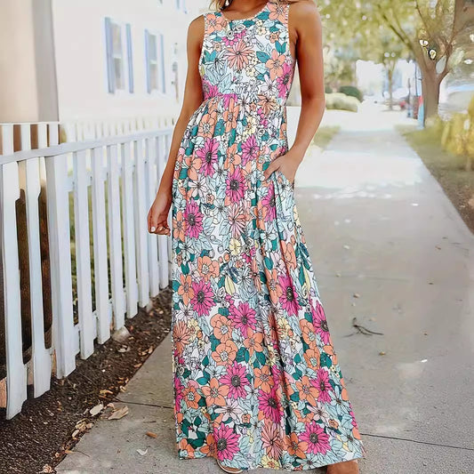 Damen Maxikleid mit floralem Muster und praktischen Taschen Stalluxe