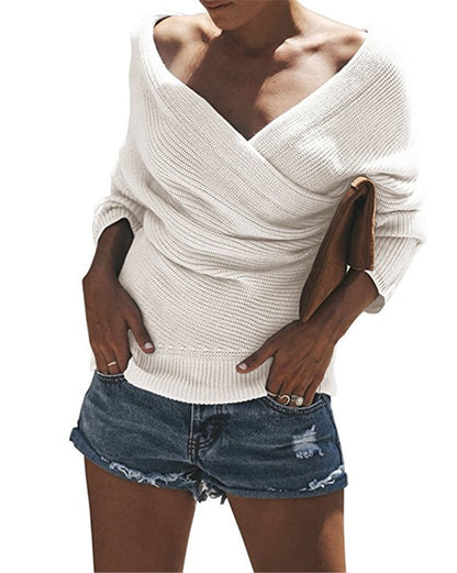Damen Eleganter und lockerer Pullover mit tiefem V-Ausschnitt und langen Ärmeln Stalluxe