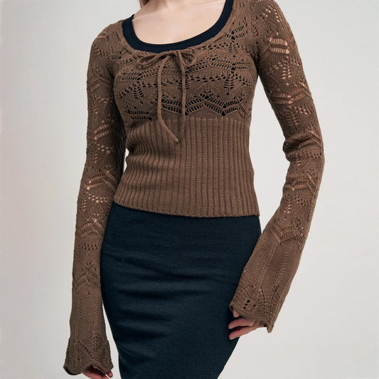 Damen Strickoberteil mit eleganten Häkel-Details und lässigem Schnitt Stalluxe