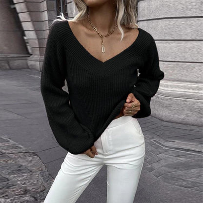Damen Strickpullover mit tiefem V-Ausschnitt und weit geschnittenen Ärmeln Stalluxe