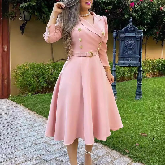 Damen Elegantes und feminines Kleid mit doppelter Knopfleiste und Gürtel Stalluxe