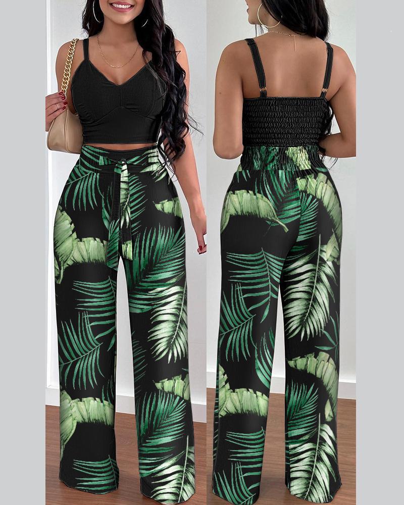 Damen lässiges Set bestehend aus floralem Oberteil mit Rüschen und weitem Hosen Stalluxe