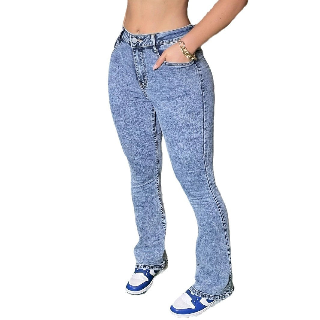 Damen Bootcut Jeans im Vintage-Look mit hohem Bund und elastischem Stoff Stalluxe
