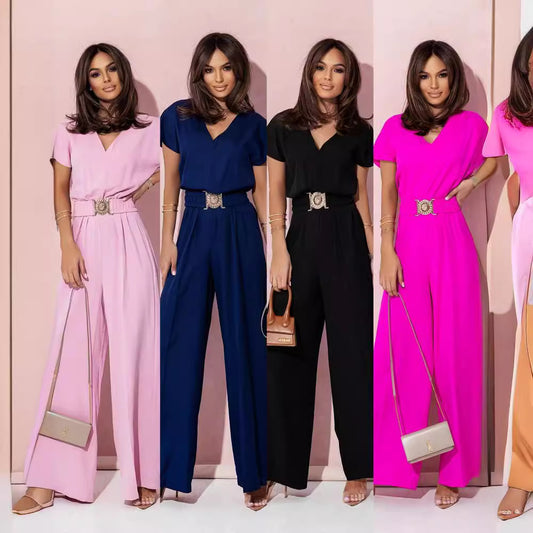 Damen Modischer Overall mit weitem Bein und Taillengürtel Stalluxe