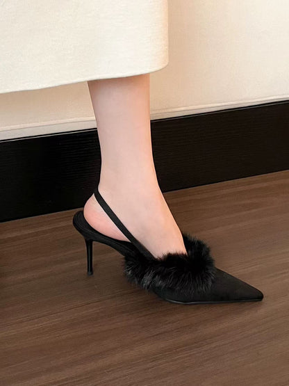 Damen Slingback-Pumps mit luxuriösem Fellbesatz und elegantem spitzem Design Stalluxe