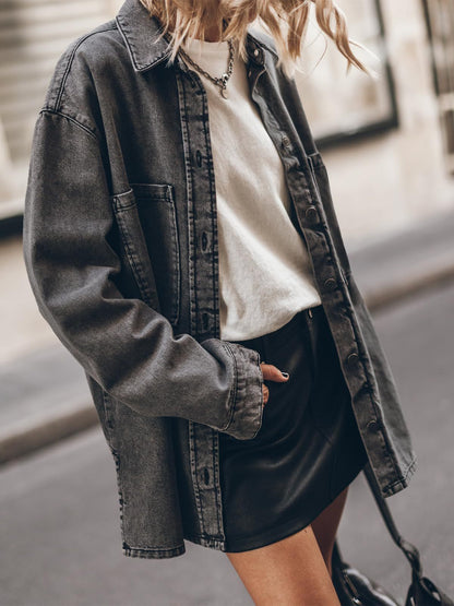 Damen Oversized Denimjacke mit moderner Waschung und praktischen Taschen Stalluxe