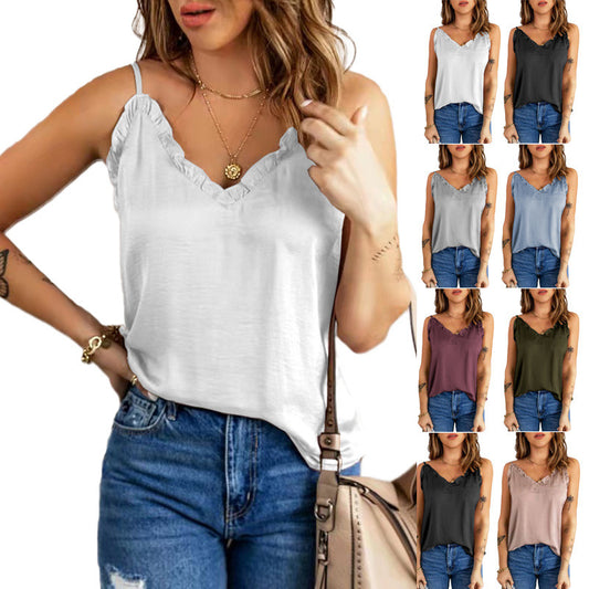 Damen lässiges Spaghetti-Top mit Rüschendetails und V-Ausschnitt Stalluxe
