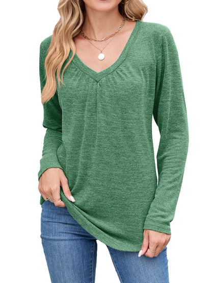 Damen Langarmshirt mit raffiniertem V-Ausschnitt und Falten Stalluxe
