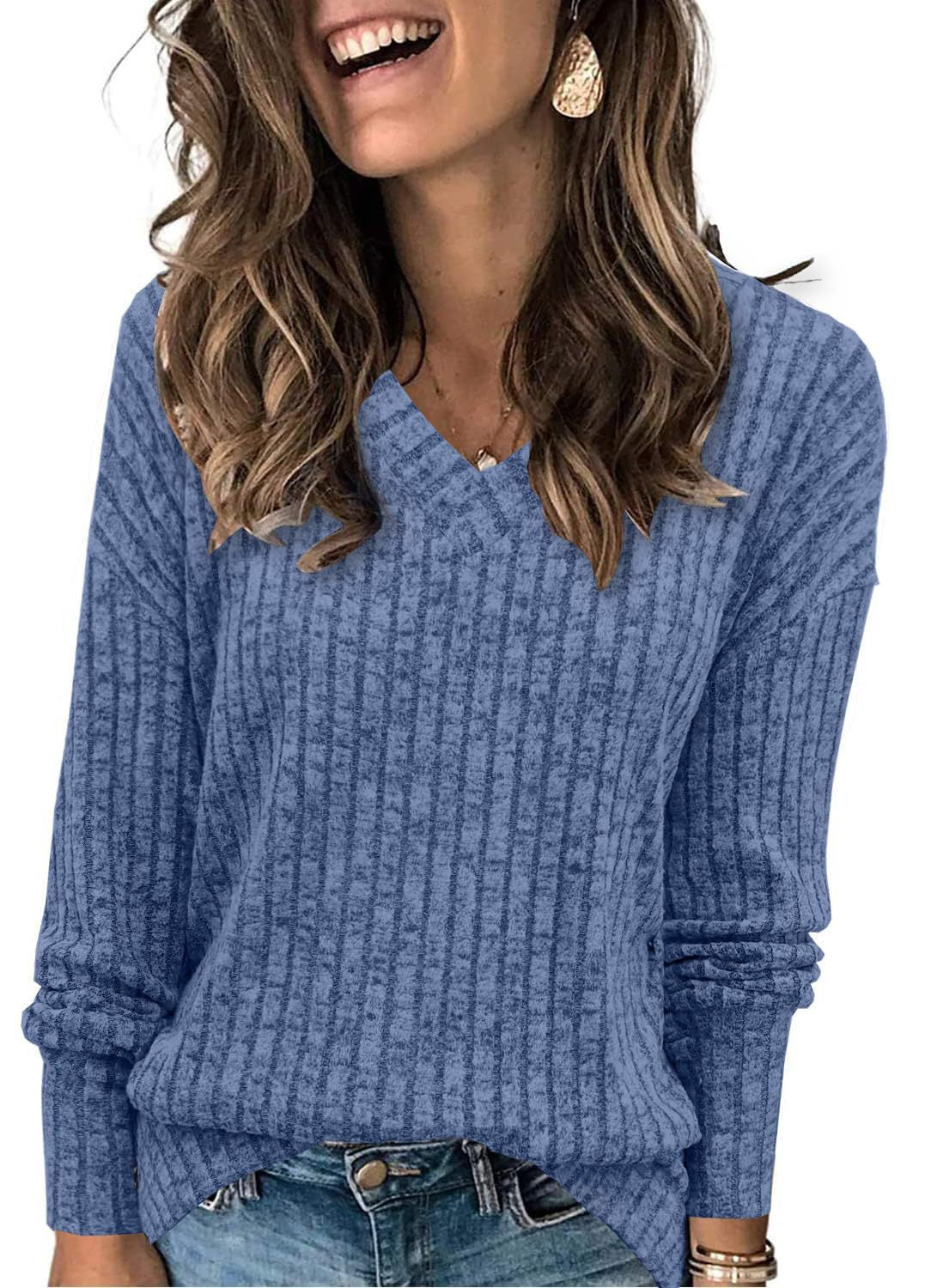 Damen V-Ausschnitt Pullover mit feinen Streifen Stalluxe