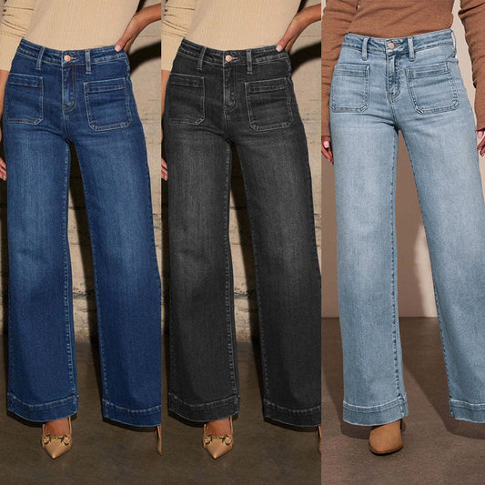 Damen Weit geschnittene Jeans mit hohen Taschen und elegantem Auftritt Stalluxe