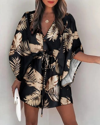 Damen Blusen-Kleid mit floralen Mustern und Bindegürtel Stalluxe