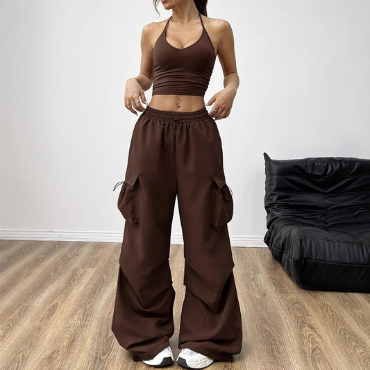 Damen weite Cargo-Hose mit elastischem Bund und praktischen Seitentaschen Stalluxe