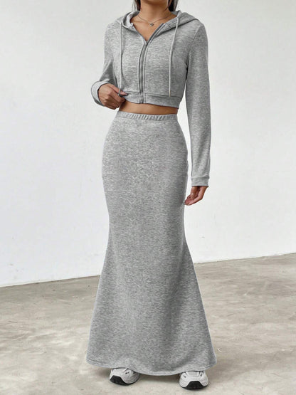 Damen elegantes Cropped Sweatshirt mit hohem Bund und Maxirock Stalluxe