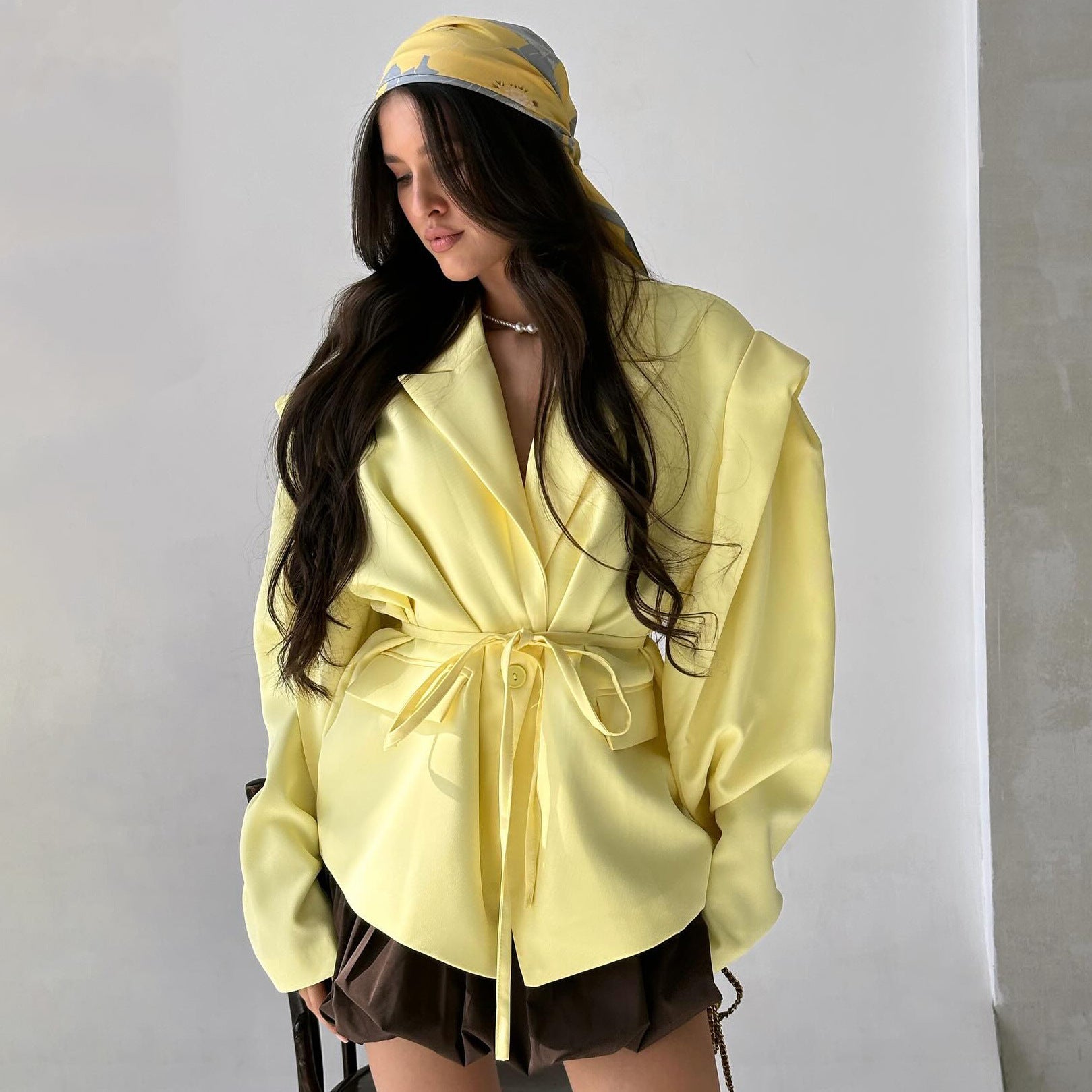 Damen Oversized Blazer mit Gürtel und Schulterpolstern Stalluxe