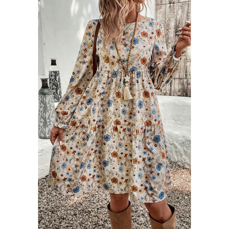 Damen Luftiges Blumenkleid mit Rüschendetails und Ballonärmeln Stalluxe