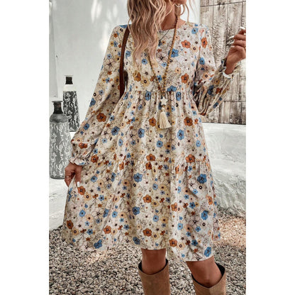 Damen Luftiges Blumenkleid mit Rüschendetails und Ballonärmeln Stalluxe