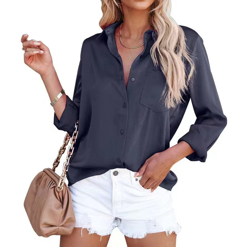 Damen Elegante Satinbluse mit klassischem Kragen und Brusttasche Stalluxe