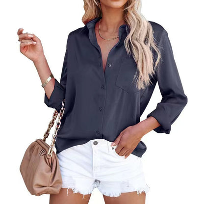 Damen Elegante Satinbluse mit klassischem Kragen und Brusttasche Stalluxe