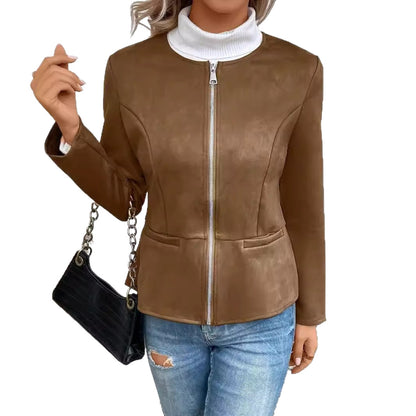 Damen modische Kunstlederjacke mit femininer Passform und Reißverschluss Stalluxe