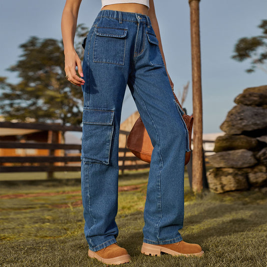 Damen Cargo-Jeans mit seitlichen Taschen und hohem Bund Stalluxe