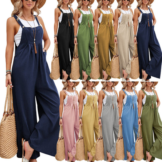 Damen Lässiger Jumpsuit mit weitem Bein und verstellbaren Trägern Stalluxe