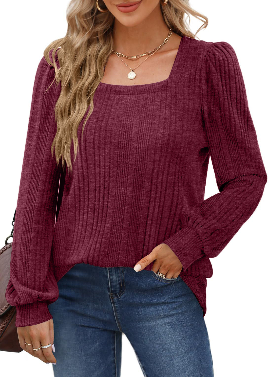 Women's Ribbed Puff Sleeve Sweater Stalluxe