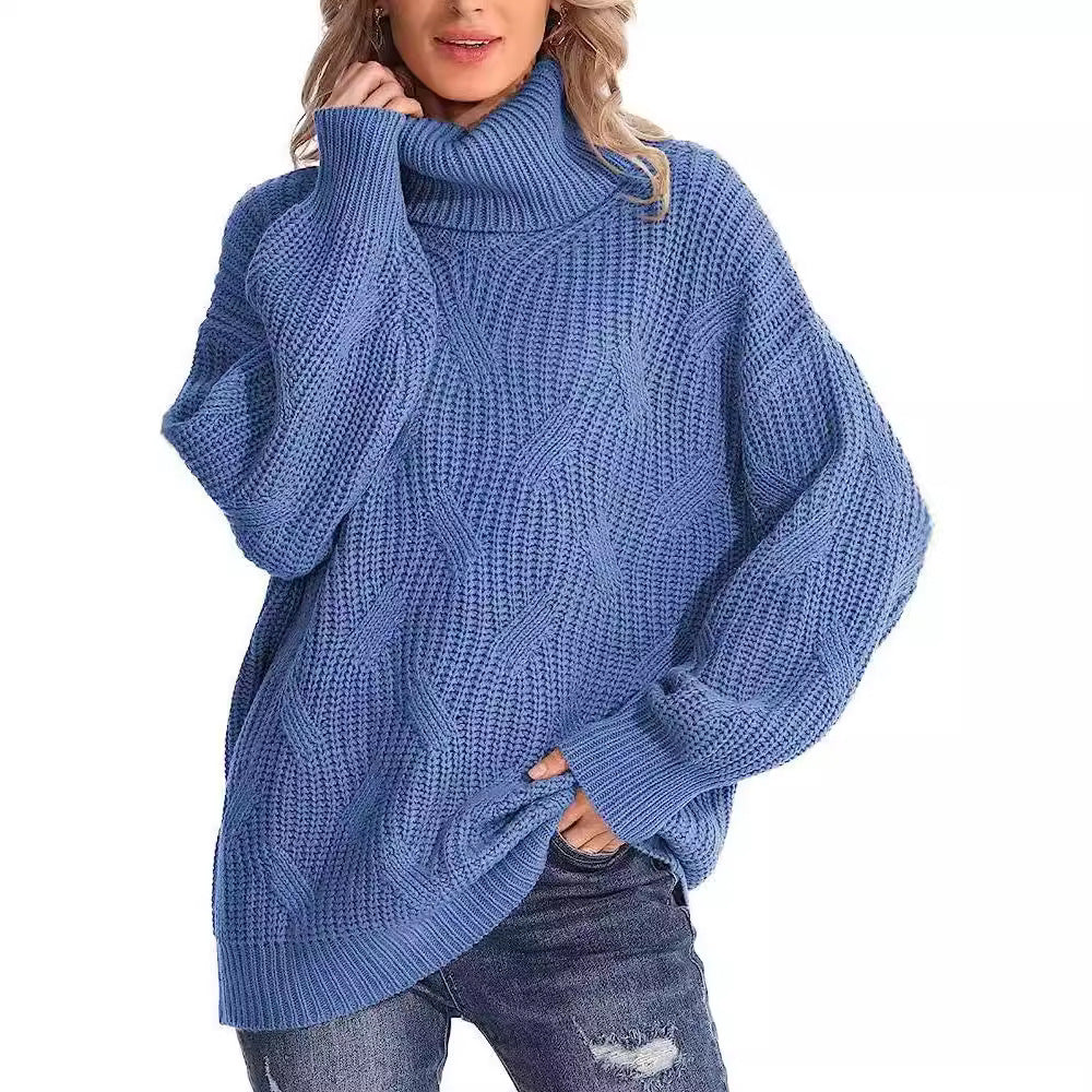 Damen Weicher Strickpullover mit hohem Kragen und Kabelmuster Stalluxe