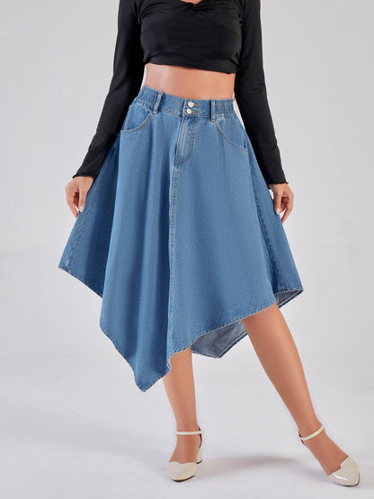 Damen asymmetrischer Denim-Rock mit attraktivem Saumdesign Stalluxe