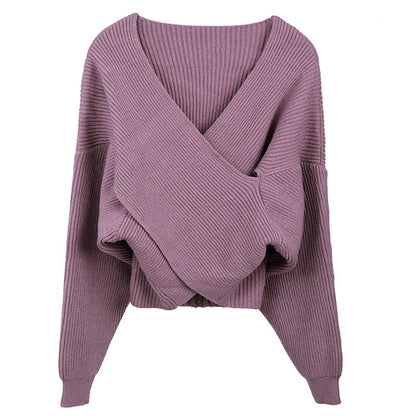 Damen Gemütlicher Strickpullover mit modernem Wickeldesign Stalluxe
