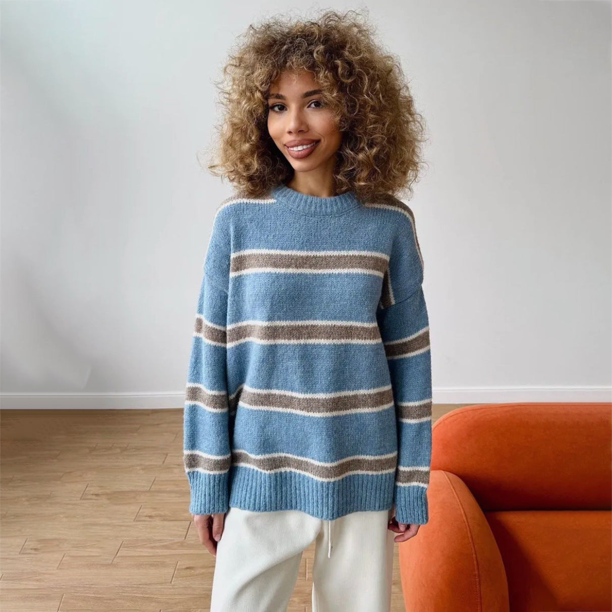 Damen Grob gestrickter Pullover mit ausgefallenem Streifenmuster Stalluxe