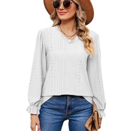 Damen elegantes Blusentop mit aufwendigem Lochmuster und lässigem Schnitt Stalluxe