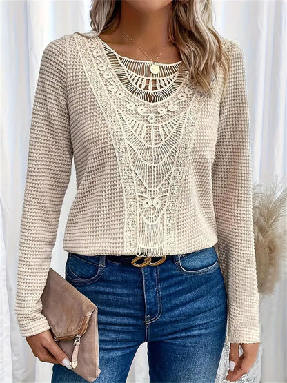 Damen Feinstrickoberteil mit filigranem Häkeleinsatz Stalluxe