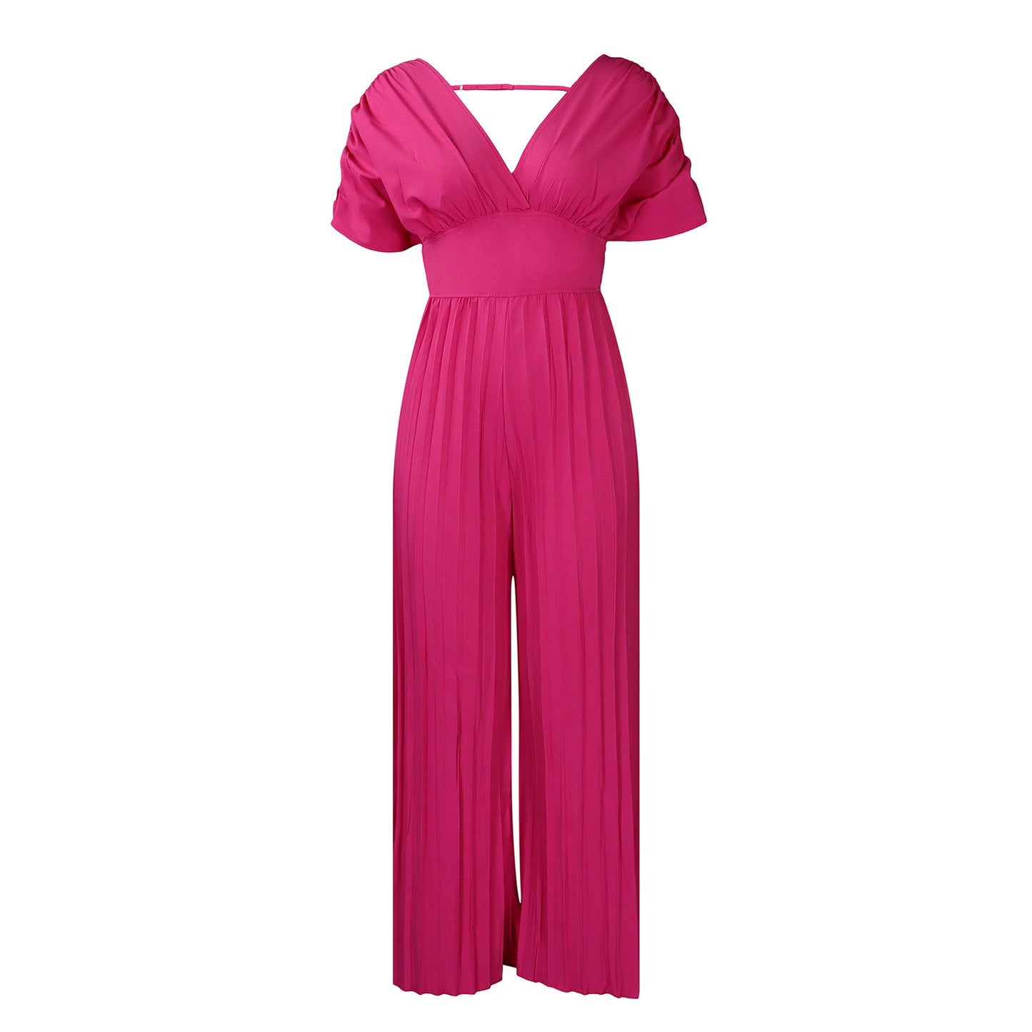 Damen Plissees Jumpsuit mit voluminösen Ärmeln Stalluxe Magenta