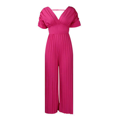 Damen Plissees Jumpsuit mit voluminösen Ärmeln Stalluxe Magenta