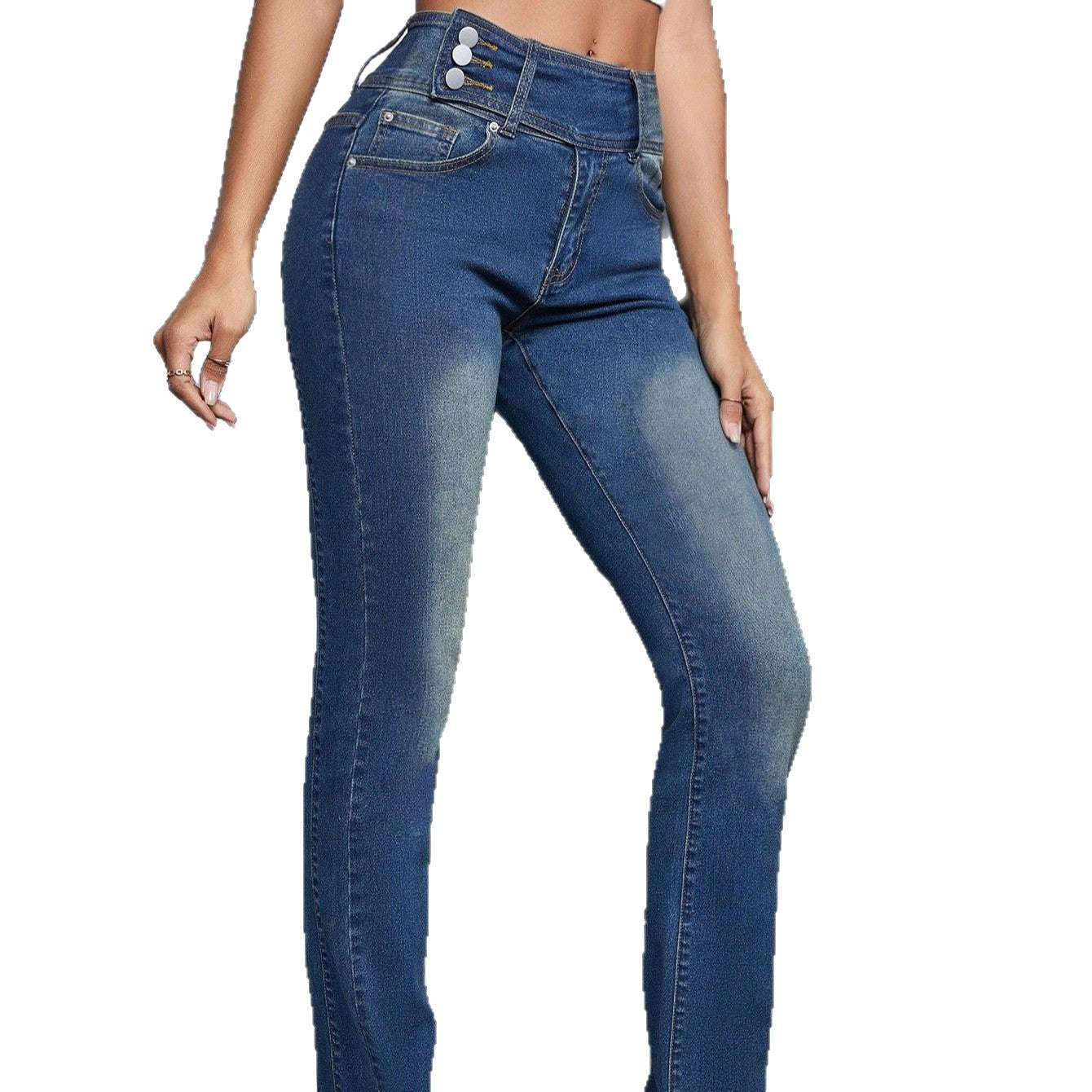 Damen Hochtaillierte Denim-Jeans mit modischen Knopfdetails Stalluxe