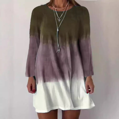 Damen lässiges Langarmkleid mit einzigartigem Farbverlauf und lockerer Silhouette Stalluxe