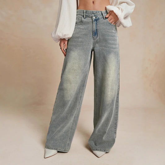 Damen Weite Jeans im Vintage-Stil mit hohem Bund Stalluxe