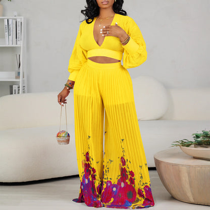 Damen Eleganter Jumpsuit mit weitem Bein und Blumenmuster Stalluxe