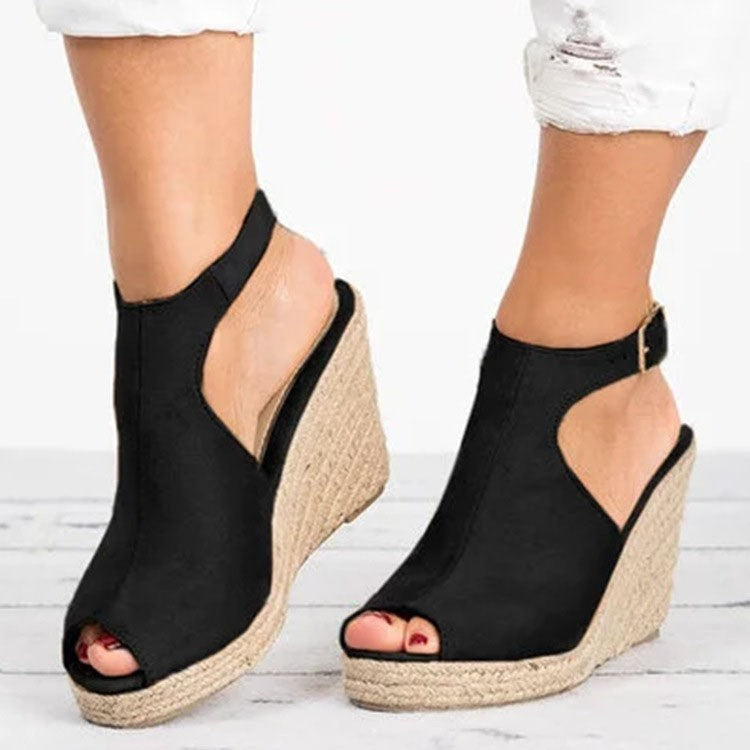 Damen Wedge-Pantoletten mit offenem Zehenbereich und verstellbarem Riemen Stalluxe