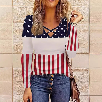Damen lässiges Langarmshirt mit modischem Leopardenmuster und raffiniertem V-Ausschnitt Stalluxe