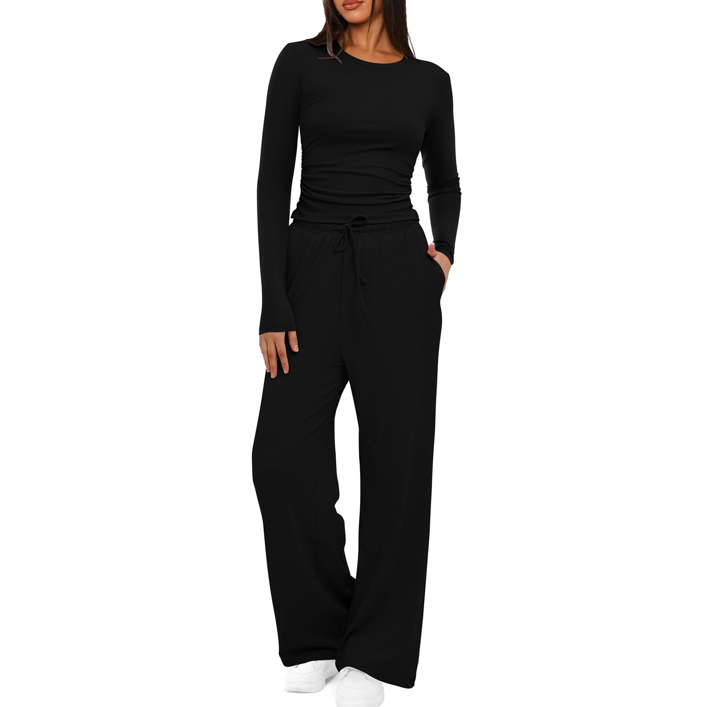 Damen bequemer Jumpsuit mit langem Arm und elastischem Bund Stalluxe