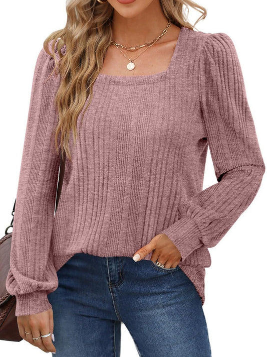 Damen Elegantes Strickoberteil mit strukturiertem Rippmuster und Puffärmeln Stalluxe