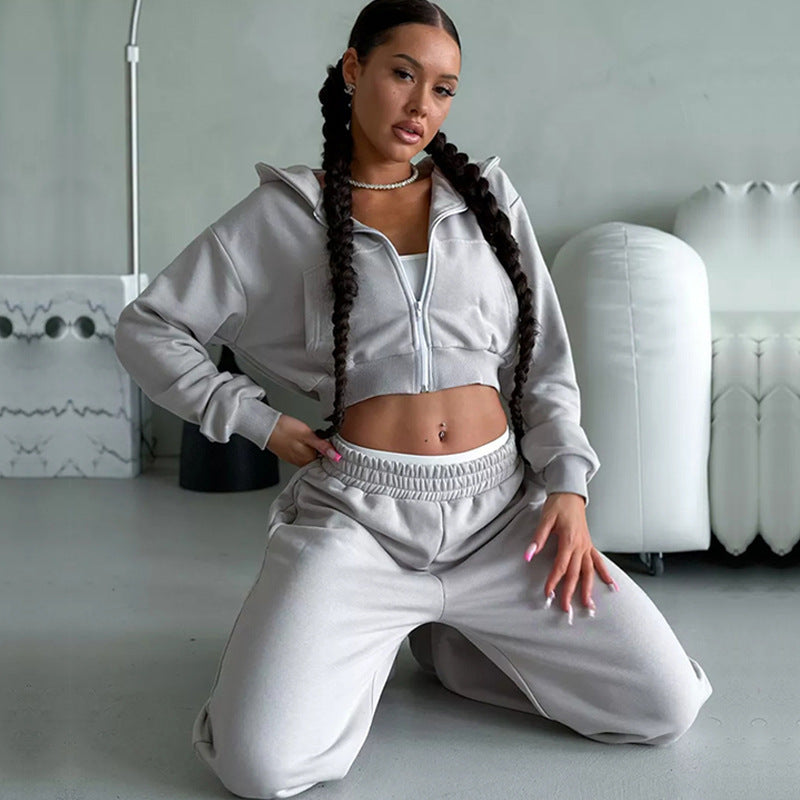 Damen sportliches Cropped Oberteil und weite Freizeithosen Set Stalluxe