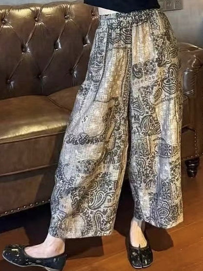 Damen Weite Hose im Ethno-Stil mit elastischem Bund und seitlichen Taschen Stalluxe