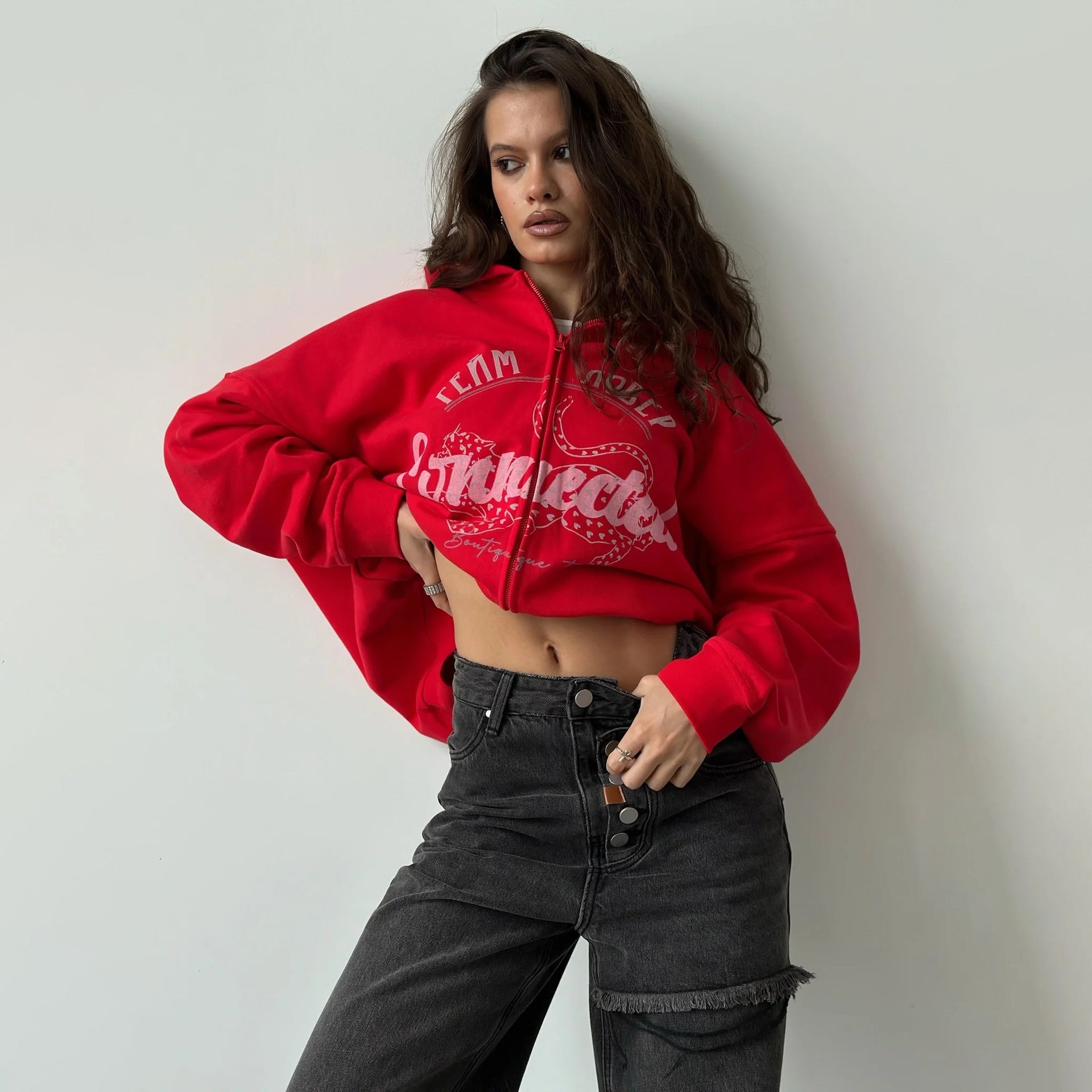 Damen oversized Kapuzenjacke mit kreativem Druck Stalluxe