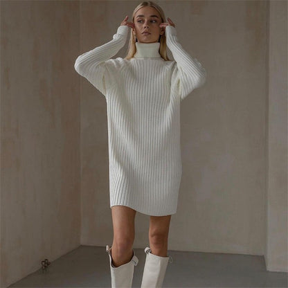 Damen Strickkleid mit hohem Kragen und großen Ärmeln Stalluxe
