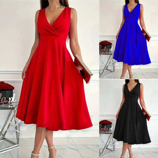 Damen elegantes A-Linie Wickelkleid mit V-Ausschnitt Stalluxe