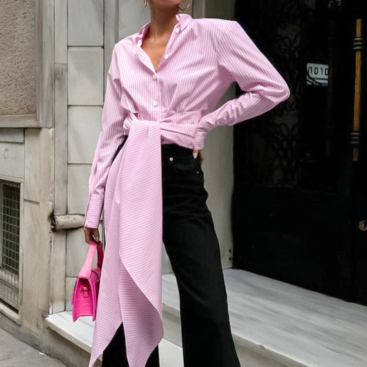Damen modische Bluse mit Bindegürtel Stalluxe