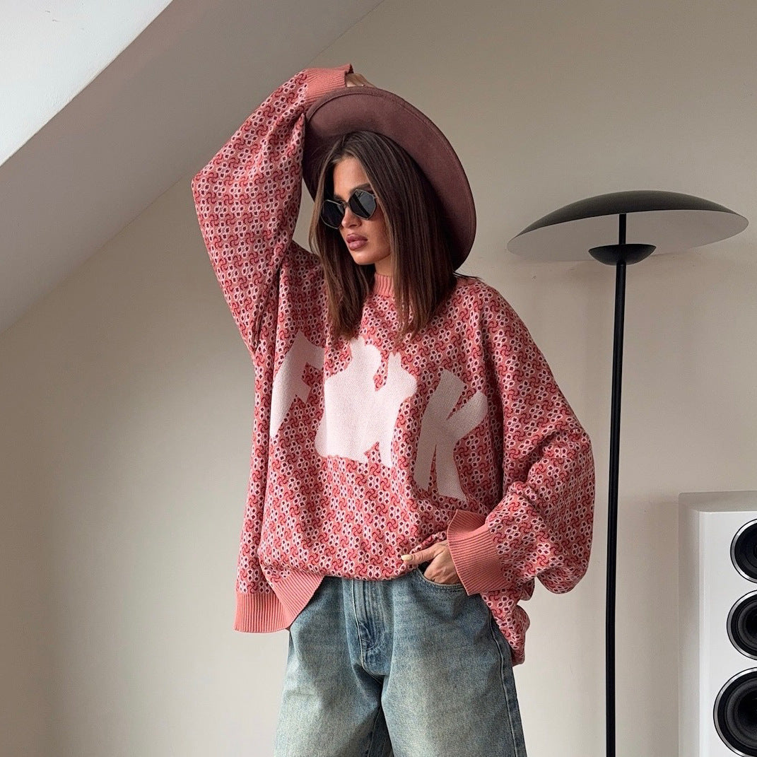 Damen Oversized Strickpullover mit kreativem Motiv Stalluxe